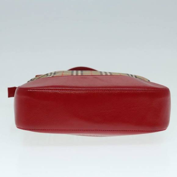 BURBERRY Nova Check Hand Bag Canvas Leather Beige Gold Red Auth 90271 - Picture 9 of 16